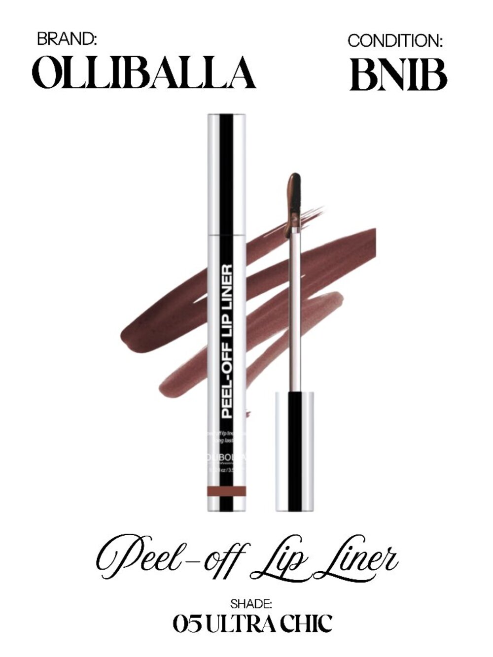 OLLIBALLA  — Peel-Off Lip Liner Stain - Shade 05 Ultra Chic - BNIB - MULTI